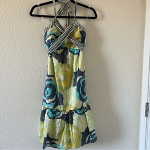 Hype Women’s Halter Dress Sz 16 Yellow Green Frill A-line Summer Party